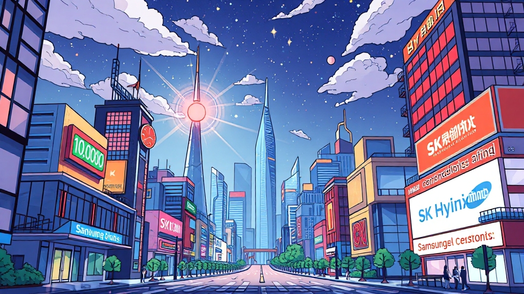 코스피 4000 시대 개막! 삼성전자 10만원 돌파, 주가 전망은? 5 주요 종목 주가 분석: 삼성전자, SK하이닉스 (cartoon 스타일)