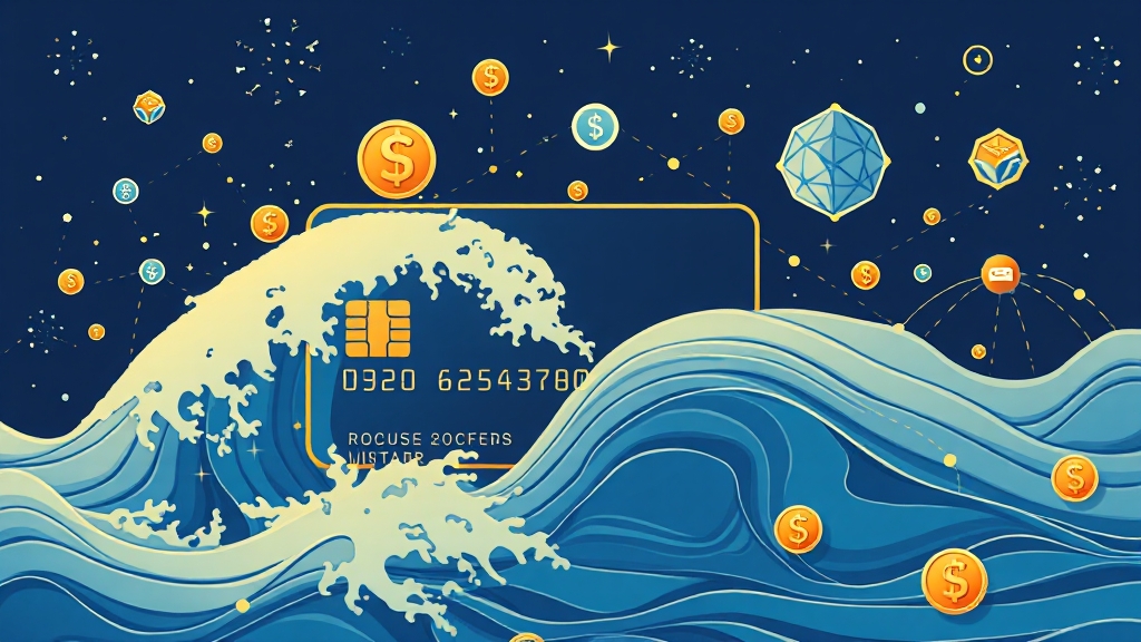 비자 vs 블록체인: 결제 시스템 경쟁 심화, 스테이블코인 전략은? 4 블록체인 위협, 카드사의 생존 전략 (illustration 스타일)