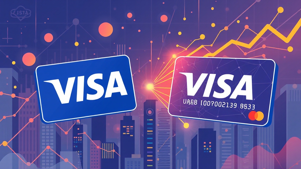 비자 vs 블록체인: 결제 시스템 경쟁 심화, 스테이블코인 전략은? 9 금융의 미래, 누가 웃을까? (illustration 스타일)